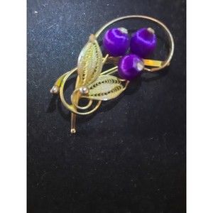 Beautiful Vintage Gold and Purple 1960's Flower Brooch